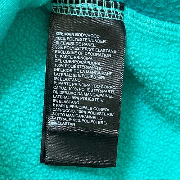 The North Face, two-toned teal with yellow accent, lightweight fleece hoodie, M - Picture 8 of 8